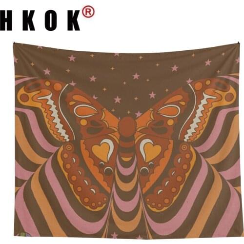 HKOK Abstract Retro Butterfly Tapestry Wall Hanging Covering Rugs Background Cloth Beach Mat Blanket Art Bedroom Living Home Dec