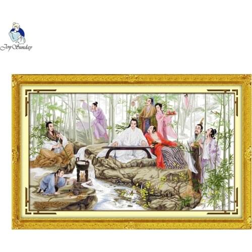 Joy Sunday Watching Bamboo Pattern DIY Hand Cross-stitch set DMC Counted 11CT Printed Fabric 14CT Canvas Embroidery Needlework