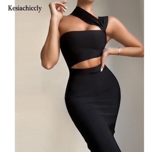 Kesiachiccly spring summer midi dress Women bodycon bandage hollow out nightclub dress Elegant sleeveless sexy party club dress