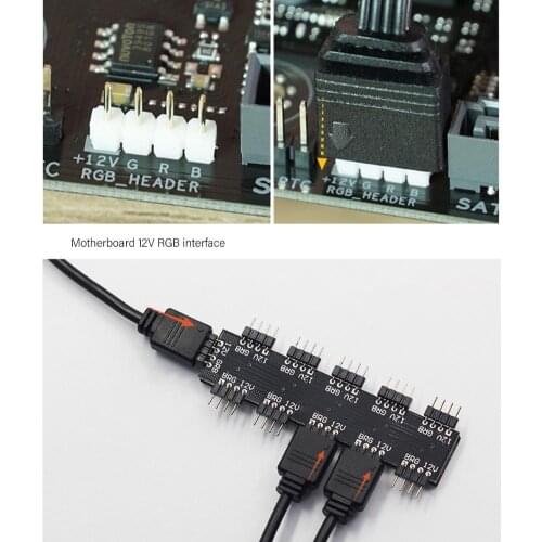 12V 1 to 10 Way 4Pin PC CPU RGB Cooling Fan Controller Adapter Hub with Cable