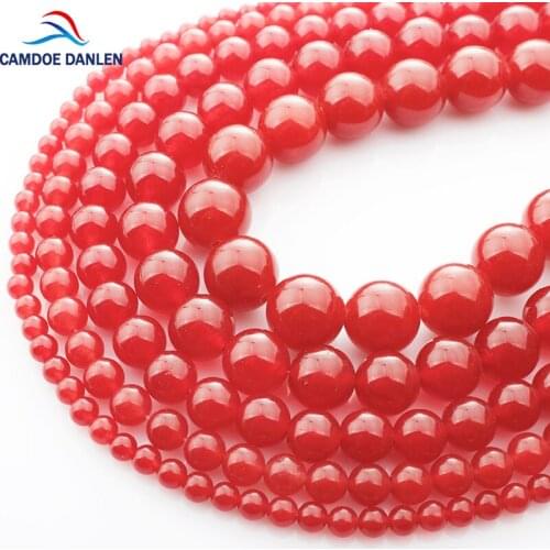 Round Smooth Red stone Beads 4/6/8/10/12mm Charm Bracelet Handmade Fashion DIY Natural Stone Beads for Jewelry Making Wholesale