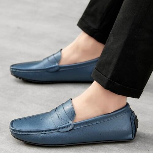 Fashion Driving Shoes Genuine Leather Loafers Men Shoes Spring Autumn Soft Casual Business Peas Shoes Male Flats Moccasin Homme