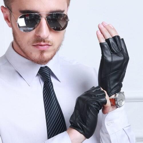Mens Fashion Half Finger Genuine Leather Sheepskin Driving Unlined Thin Glove Women Goat Skin Short Sport Fitness Gym Glove G69