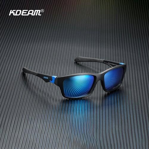 Polarized Sport Sunglasses Men KDEAM TR90 Cool Square UV400 Driving Shades Flexible Ultra Lightweight Frame With Box