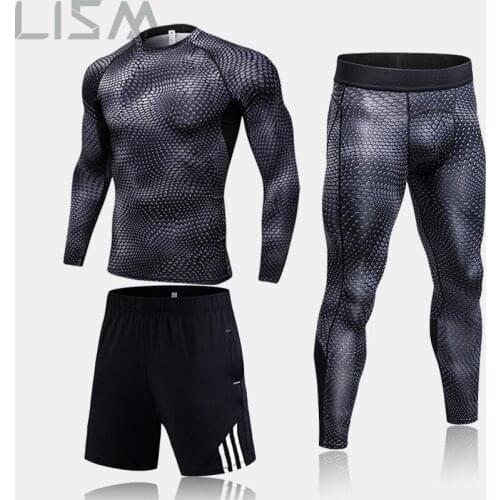 Mens Running Jogging Compression Tight-Fitting Suit Bottoming Shirt Pants Long-Sleeved Youth Sportswear Mens Three-Piece Suit