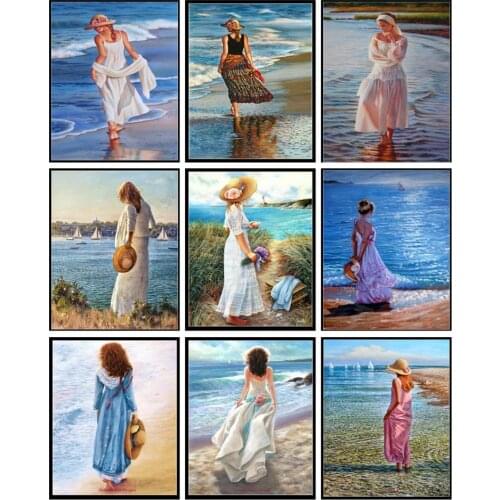 Embroidery Counted Cross Stitch Kits Needlework - Crafts 14 ct Medium Size DIY Arts Handmade Decor - Beach Lady Collection