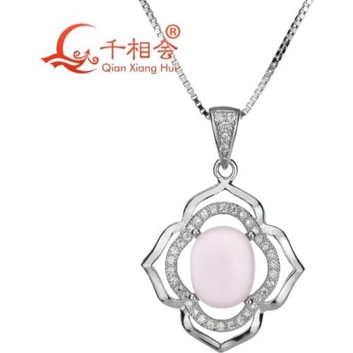 Natural pink crytal with 925 sliver flower pendant of necklace for jewelry