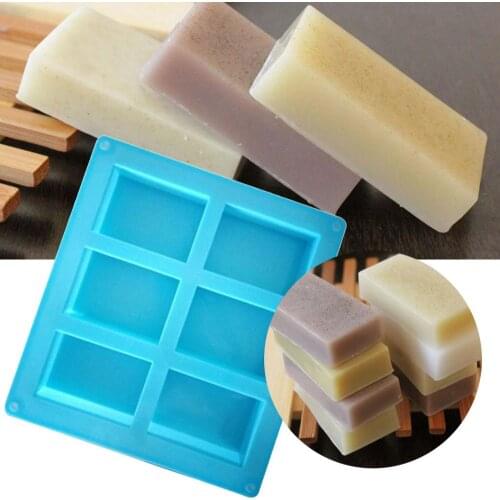 New 6-Cavity Rectangle Soap Mold Silicone Craft DIY Making Homemade Cake Mould 3D Plain Soap Mold Form Tray Baking Tools W3