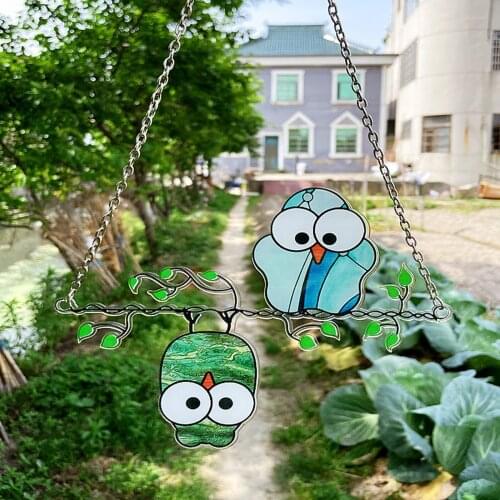 Newly Bird Series Suncatcher Cartoon Cute Birds with Big Eyes Hanging Wall Ornament Birds on A Wire Home Garden Decoration