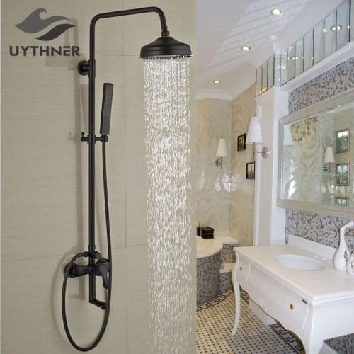 Newly Oil Rubbed Bronze 8" Shower Faucet Set w/ Hand Shower Wall Mounted Rain Shower Tub Mixer Faucet
