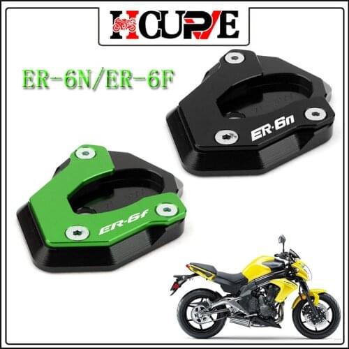 Motorcycle CNC Kickstand Foot Side Stand Extension Support Plate Pad With logo For KAWASAKI ER-6N ER6N ER 6N ER-6F ER6F ER 6F