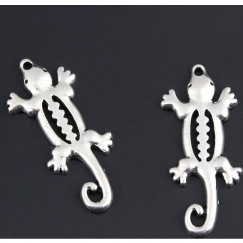20pcs Silver Color 36x16mm Cute Lizard Gecko Charms Animal Pendant Fit DIY Jewelry Making Handcrafted Accessories