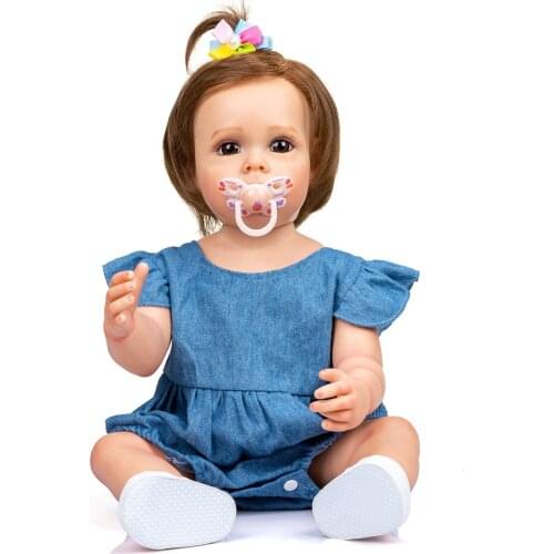 NPK 55CM FUll body Silicone Maggi Reborn Toddler Girl Princess Hand-detailed Paiting Rooted Hair waterproof Toy for Girls