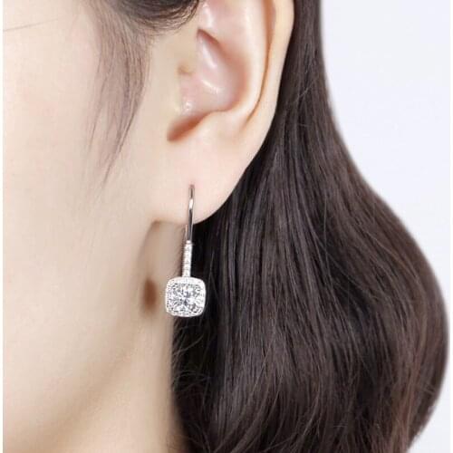 Shiny Crystal Square Drop Earrings Female Jewelry Fashion Lady Silver 925 Long Earrings Blue CZ Accessories Cute Lover Gift