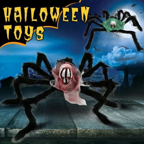 Super big plush spider made of wire and plush black and multicolour style for party or halloween decorations 1Pcs