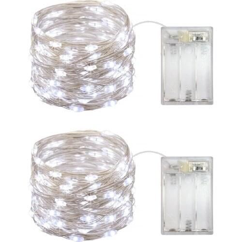 2 Pack Battery Operated Led String Lights,Indoor Mini Led Christmas Fairy Lights,Party Decoration,50Leds,5 M Silver Wire