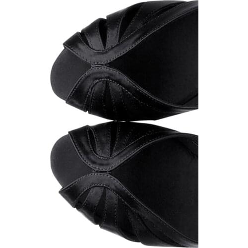 Practice Latin Dance Shoes Women 8.3cm Black Satin Latin Salsa Ballroom Dancing Shoes Girls Latin Ballroom Party Dance Shoes