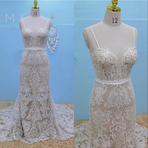 UMK Mermaid Wedding Dress 2021 Sexy Lace Spaghetti Strapss Backless Elegant Sequine Boho Bridal Gowns