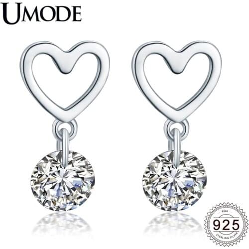 UMODE 2019 New 925 Sterling Silver Zircon Hollow Heart Long Drop Earrings for Women CZ Drops Birthday Silver 925 Jewelry ALE0650