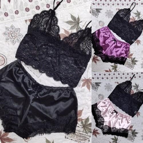 1 Set Lace Sleepwear Women Sexy Pjs Ladies Lingerie Tops Shorts Sets Sleep Suit Babydoll Pajamas Set Nightwear Plus Size S-3XL