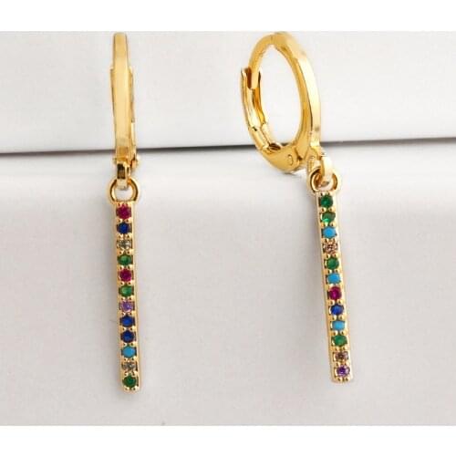 1 Pair Small Hoop Earrings Women Colors Cubic Zircon Paved Rainbow Charm Pendant Jewelry Dainty Huggie Gold Color Earring Stick