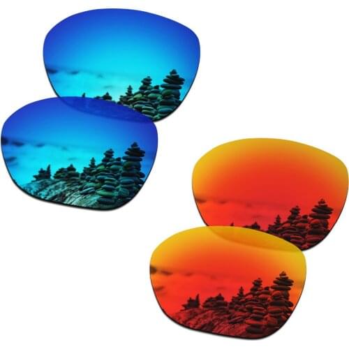SmartVLT 2 Pairs Polarized Sunglasses Replacement Lenses for Oakley Overtime Ice Blue and Fire Red