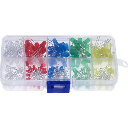 200PCS 5MM / 3MM LED Diode Kit Mixed Color Red Green Yellow Blue White + BOX 20pcs/5mm/3mm per color