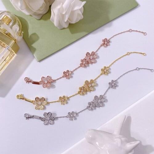 2021 New AAA Quality Women Luxury Jewelry Bracelet Sweet Romantic Lucky Zircon Flower Bracelet