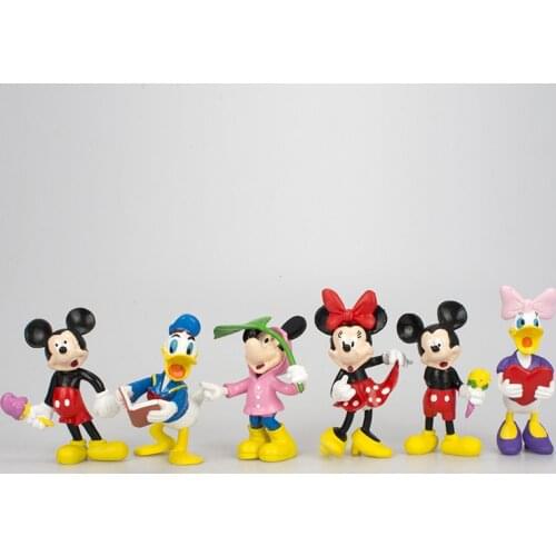 6pcs/set Disney Anime Figure Mickey Minnie Doll Donald Duck Toy Ornaments Birthday Cake Decoration Kid Gift