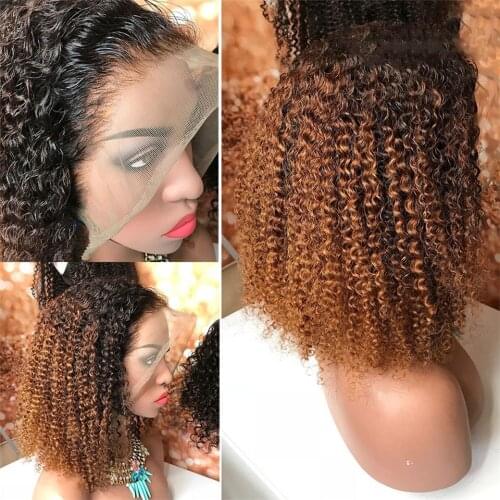 Afro Kinky Curly Wig 13x4 Lace Front Human Hair Wig High Ratio For Women Remy Human Hair 4x4 Lace Closure Wigs Bleached Knots