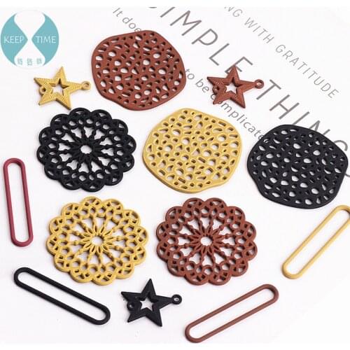 DIY accessories alloy spray lacquer hollowed-out round disk five-pointed star earrings earrings material pendant