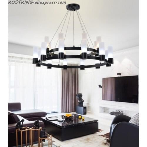 American RH Loft Retro Matte Black Metal Chandelier Lustre Luminaria G9 Led Chandelier Lighting For Foyer Pendant Chandelier