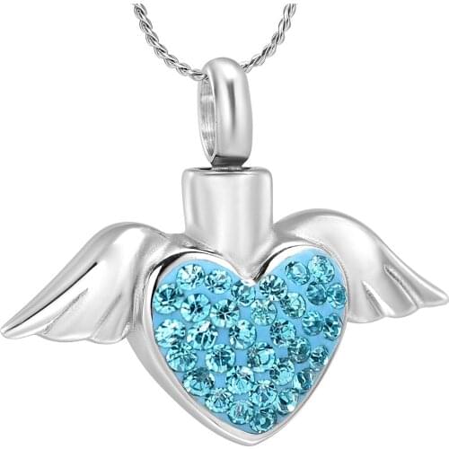 Angel Wings Crystal Cremation Urn Necklace for Ashes for Women Stainless Steel Keepsake Memorial Gift Jewelry for Pet Ashes
