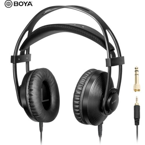 BOYA BY-HP2 Professional Video Monitor Headphone High-fidelity Sound Protein Skin Ear-cushions with 3.5mm 6.35mm Stereo Output