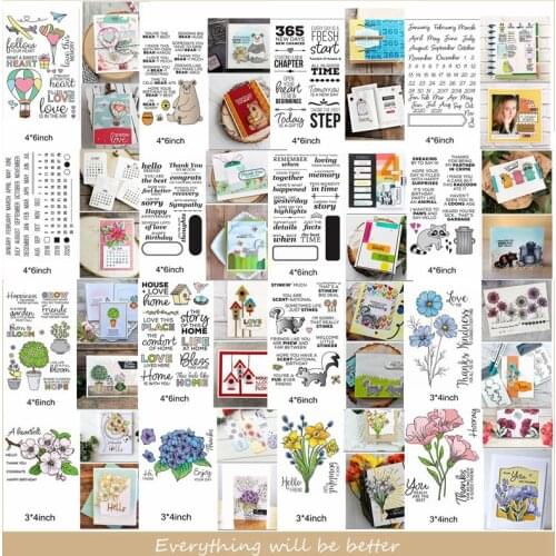 Letter Words Sentence Flower Animals House Hot Air Balloon Clear Silicone Stamps DIY Template Make Cards Hot Stencils New 2020