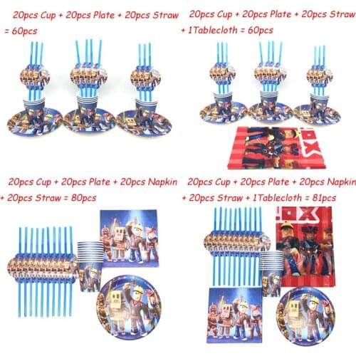 81pcs/lot Roblo Paper Tableware Disposable Birthday Party Decorations Supplies Cup Plate Napkin Baby Shower Straw Tablecloth