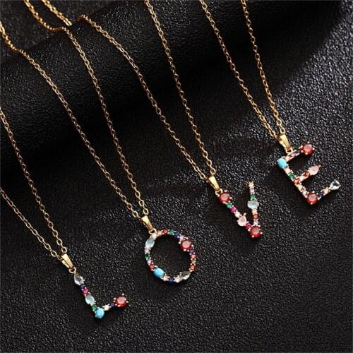 Trend Color Crystal Stainless Steel 26 Letter Pendant Necklace Initial Necklace Party Wedding Jewelry
