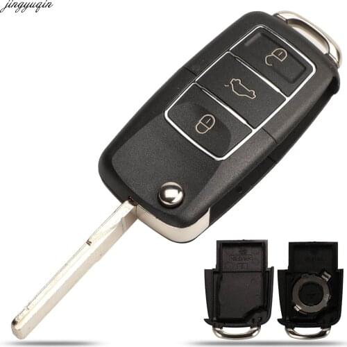 Jingyuqin 10X Flip Remote Car Key Case Shell For Vw Jetta Golf Passat B5 B6 Beetle Polo Bora Caddy MK5 Skoda 3BTN Battery Holder