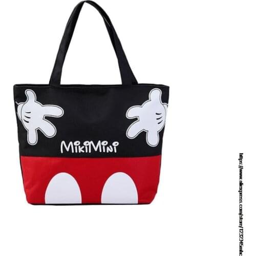 Disney Cute Mickey Mouse Womens Shoulder Tote Bags Beige Simple Canvas Linner Handbags Tote Large Capacity Bag For Girls