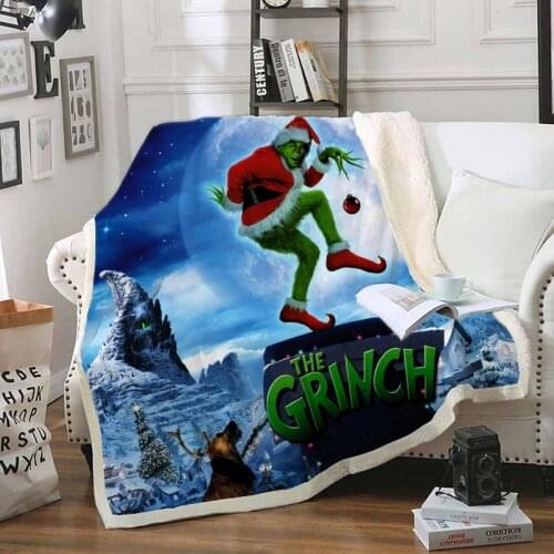 Grinch 3D Printed Fleece Blanket For Beds Thick Quilt Fashion Bedspread Sherpa Throw Blanket Adults Kids On The Sofa