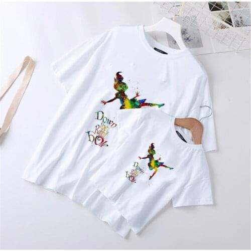 Down The Rabbit Hole Alice In Wonderland Printed Family Matching T Shirt Summer Short Sleeve Casual White O-neck Tshirts For Kid