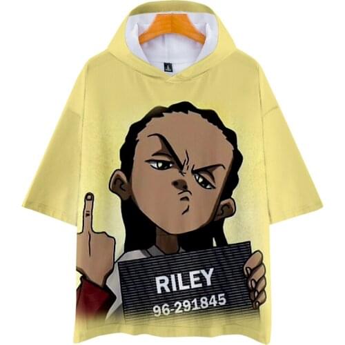 Anime The Boondocks Tshirt Mens Hooded T-shirts Summer Short Sleeve Tshirt Women Casual Streetwear Oversized Clothes Kawaii Top