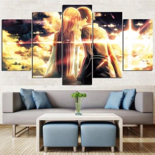 Canvas Paintings 5 Pieces Animation Sword Art Online Wall Art Prints HD Poster Hotel Modular Living Room Home Decor