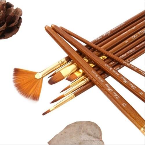 Hair Painting Brush Linen Paint Brushes Set Oil Acrylic Brush Watercolor Pen Round And Fan Shape Tip Brush 10Pcs/set