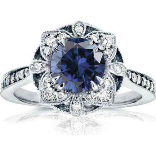 Huitan Vintage Present Gift Rings For Women Retro Birthday Gift For Mom&Grandmom Luxury Flower Shaped With Blue&Green Stone Ring