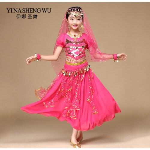 Belly Dance Oriental Dance Costumes Children Belly Dance Sets Kids Bollywood India Dance Practice Performance Costumes 6pcs/set