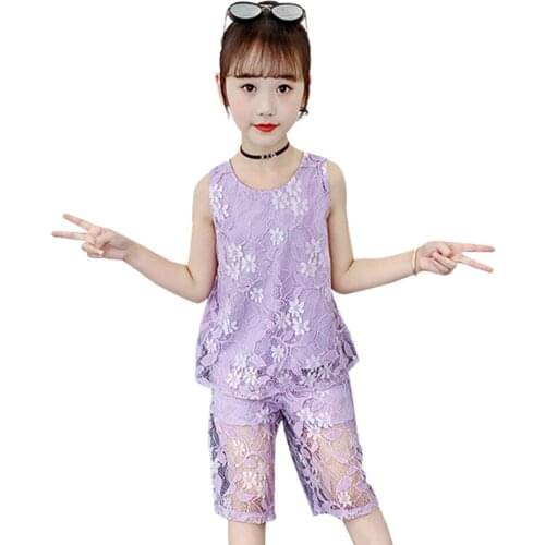 Teen Girls Clothing Lace Vest + Short Girl Clothes Summer Girls Sets Cute Style Childrens Suits 6 8 10 12 14