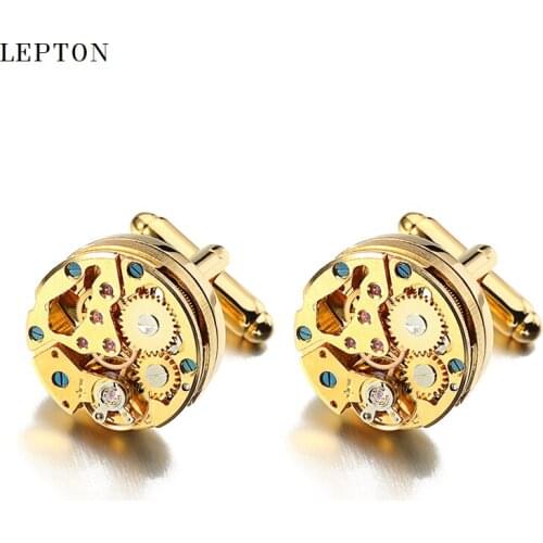Lepton Watch Movement Cufflinks for immovable Stainless Steel Steampunk Gear Watch Mechanism Cuff links for Mens Relojes gemelos