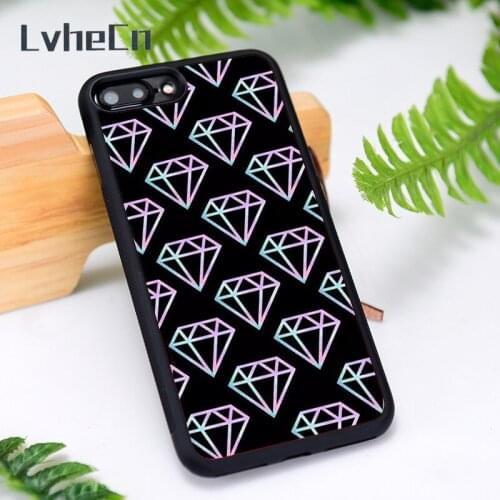 LvheCn Silicone Rubber Phone Case Cover for iPhone 6 6S 7 8 Plus X XS XR 11 12 Mini Pro Max Black colored diamonds