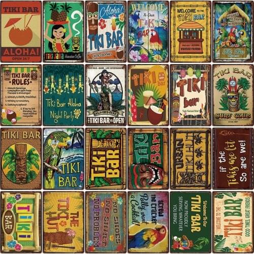 [ Mike86 ] Welcome To Our TIKI BAR ALOHA Open 24/7 Metal Sign Tin Poster Home Decor Bar Wall Art Painting 20*30 CM Size DD-17